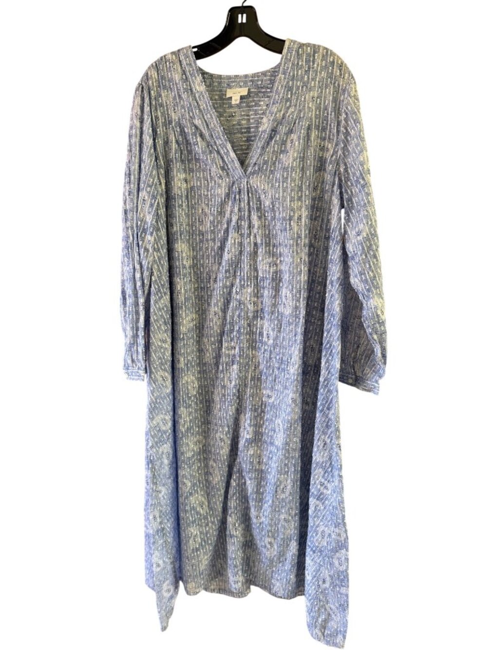 J Jill Womens Embroidered Paisley Caftan Long-sleeve Maxi Dress Size XL Blue - Picture 6 of 10